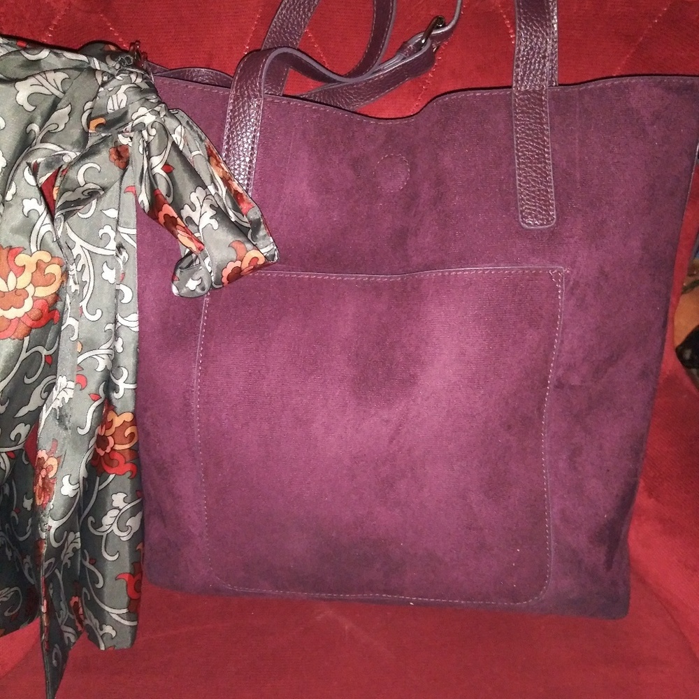 Maroon Synthetic Suede Tote